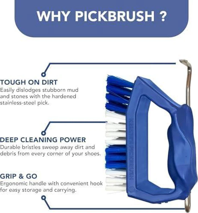 Alt view image 3 of 7 - Shoe Cleaning Brush with Pick for Cleaning Mud Off Shoes in Minutes - Boot Brush & Cleat Cleaner for Golf, Soccer & Other Outdoor Footwear - Heavy-Duty Stiff Bristles Boot Scrubber