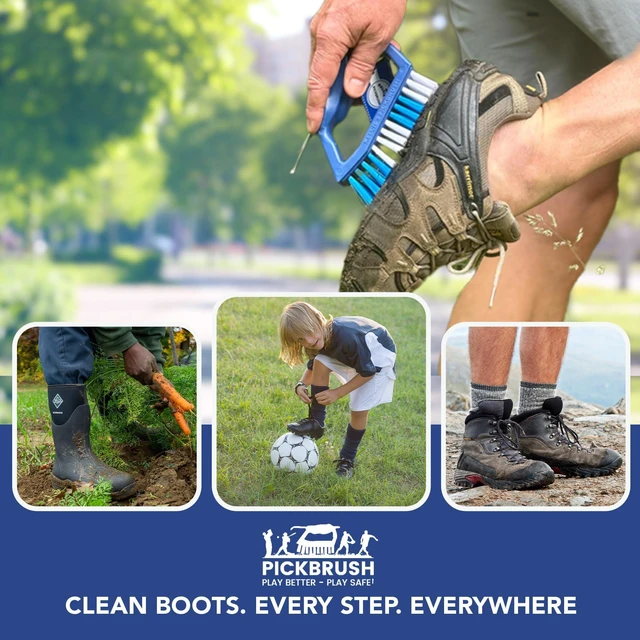 Alt view image 2 of 7 - Shoe Cleaning Brush with Pick for Cleaning Mud Off Shoes in Minutes - Boot Brush & Cleat Cleaner for Golf, Soccer & Other Outdoor Footwear - Heavy-Duty Stiff Bristles Boot Scrubber