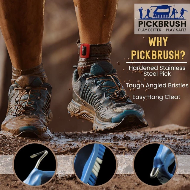 Alt view image 5 of 7 - Shoe Cleaning Brush with Pick for Cleaning Mud Off Shoes in Minutes - Boot Brush & Cleat Cleaner for Golf, Soccer & Other Outdoor Footwear - Heavy-Duty Stiff Bristles Boot Scrubber