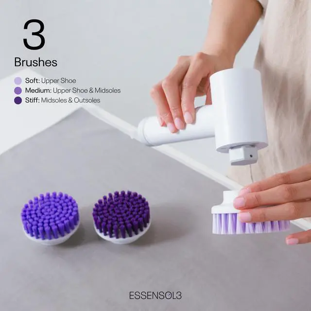 Alt view image 4 of 7 - Electric Shoe Cleaning Kit, Rechargeable Sneaker Cleaner Brush with 3 Brush Heads & Shoe Cleaning Solution, Shoe Care Kit for Leather, Suede, Nubuck, Canvas & Mesh