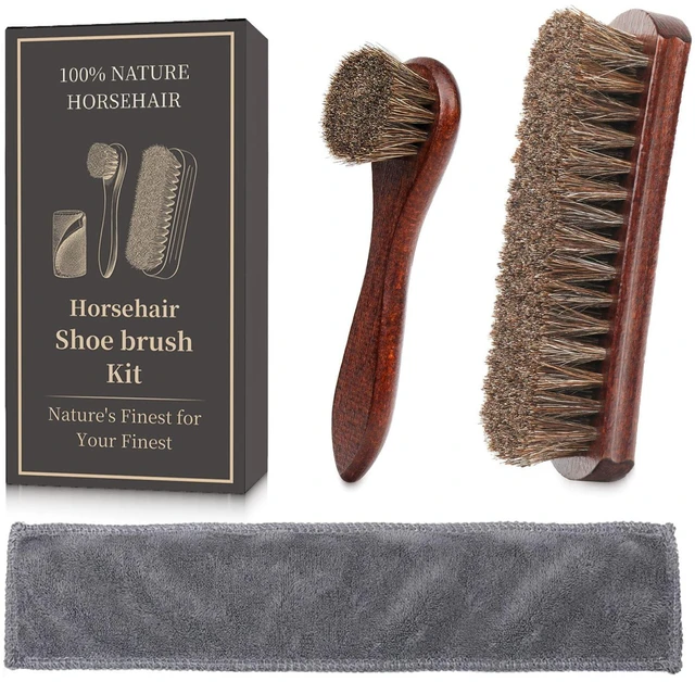 Main image of 3PCS 100% Horse Hair Shoe Brush Set for Leather Boots Horsehair Brush for Polishing Cleaning Buffing Professional Shoe Shine Kit for Men Suede Boot Care Conditioner Accessories Tool