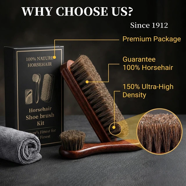 Alt view image 2 of 7 - 3PCS 100% Horse Hair Shoe Brush Set for Leather Boots Horsehair Brush for Polishing Cleaning Buffing Professional Shoe Shine Kit for Men Suede Boot Care Conditioner Accessories Tool