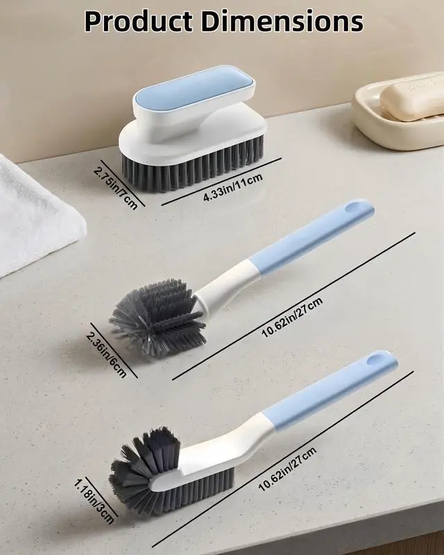 Alt view image 2 of 7 - Cleaning Scrub Brush Set Shoe Brush Laundry Brush Scrub Brushes for Stains | 2 Long Handle Shoe Brushes&1 Clothes Brush Ergonomic Handle with Medium Bristles Brush for Sneakers, Footwear,Fabric,Carpet