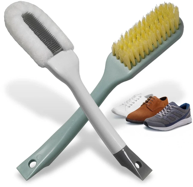 Main image of Shoe Cleaning Brush Set of 2 - Soft Bristle Shoes Scrubber with Handle, Shoes Scrubbing Brush for White Sneaker, Leather, Canvas, Knit, Fabric Suede Cleaning Brushes for Hat, Bag and More