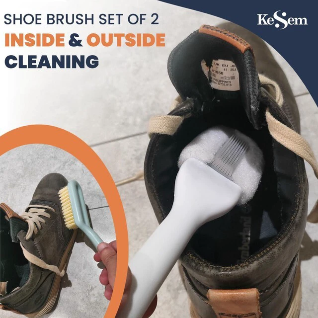 Alt view image 2 of 7 - Shoe Cleaning Brush Set of 2 - Soft Bristle Shoes Scrubber with Handle, Shoes Scrubbing Brush for White Sneaker, Leather, Canvas, Knit, Fabric Suede Cleaning Brushes for Hat, Bag and More