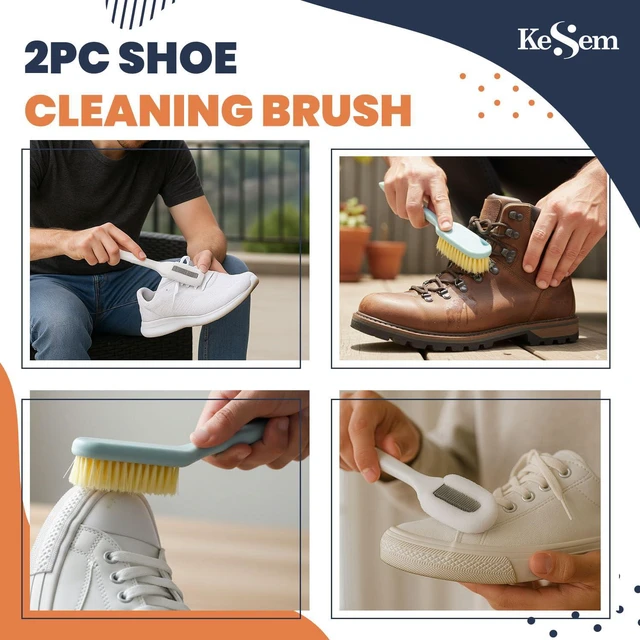 Alt view image 7 of 7 - Shoe Cleaning Brush Set of 2 - Soft Bristle Shoes Scrubber with Handle, Shoes Scrubbing Brush for White Sneaker, Leather, Canvas, Knit, Fabric Suede Cleaning Brushes for Hat, Bag and More