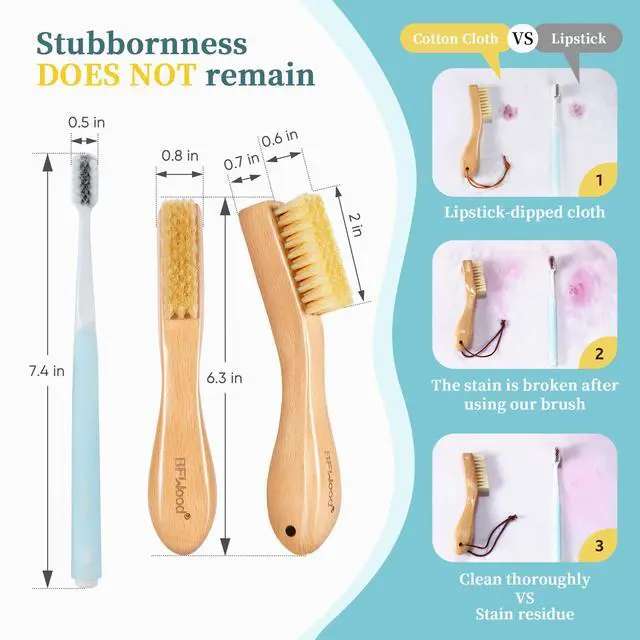 Alt view image 2 of 7 - Laundry Stain Brush, Natural Soft Boar Bristles, Removes Tough Stains from Delicate Fabrics Like Knits, Cotton, and Linens, Gentle on Fabrics, No Damage