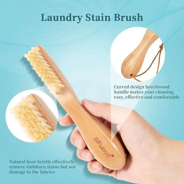 Alt view image 3 of 7 - Laundry Stain Brush, Natural Soft Boar Bristles, Removes Tough Stains from Delicate Fabrics Like Knits, Cotton, and Linens, Gentle on Fabrics, No Damage