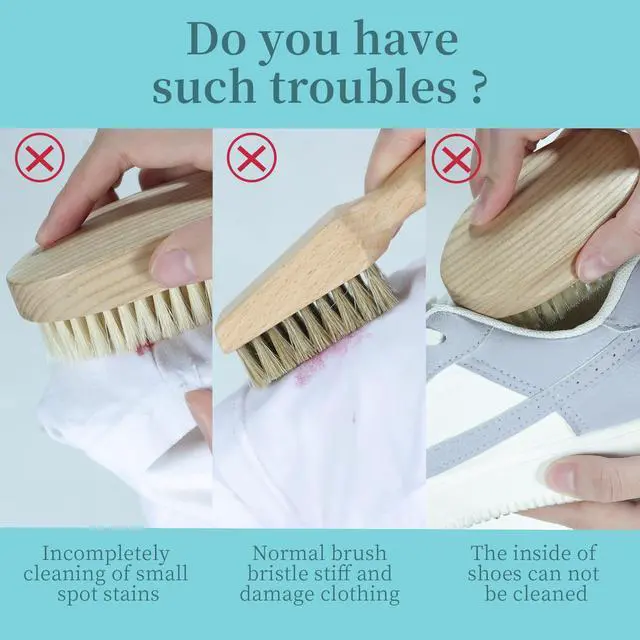 Alt view image 4 of 7 - Laundry Stain Brush, Natural Soft Boar Bristles, Removes Tough Stains from Delicate Fabrics Like Knits, Cotton, and Linens, Gentle on Fabrics, No Damage