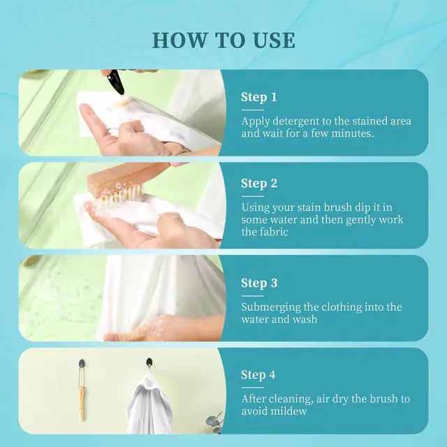 Alt view image 5 of 7 - Laundry Stain Brush, Natural Soft Boar Bristles, Removes Tough Stains from Delicate Fabrics Like Knits, Cotton, and Linens, Gentle on Fabrics, No Damage