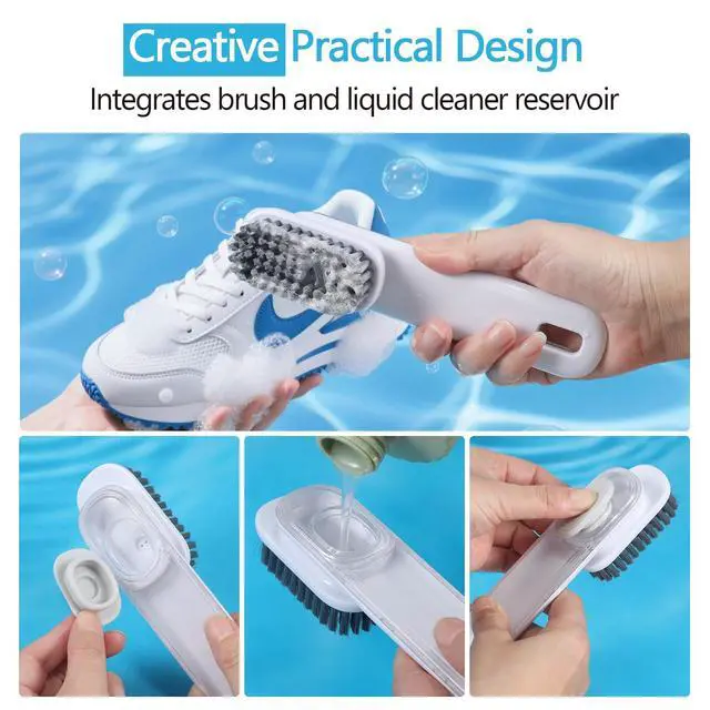Alt view image 2 of 7 - Shoe Brush, Laundry Stain Brush, Liquid Dispenser Shoe Cleaning Brush | Sneaker Cleaner Brush for Tennis, Running, Golf, Work on Most Shoes, Multi-Purpose Cleaning Brush for Household & Outdoor