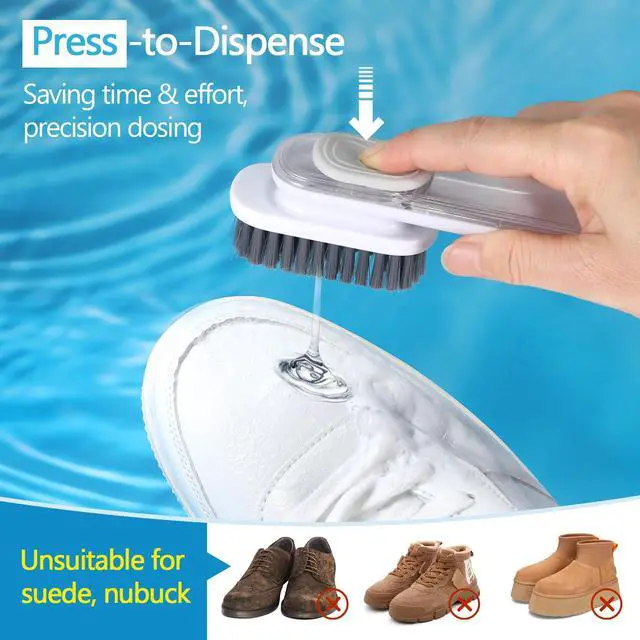 Alt view image 4 of 7 - Shoe Brush, Laundry Stain Brush, Liquid Dispenser Shoe Cleaning Brush | Sneaker Cleaner Brush for Tennis, Running, Golf, Work on Most Shoes, Multi-Purpose Cleaning Brush for Household & Outdoor