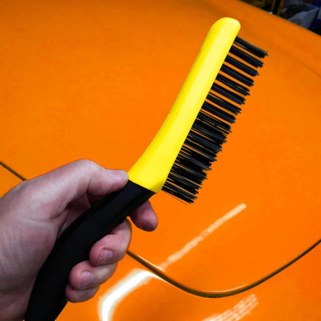 Alt view image 4 of 4 - SB416 Carbon Steel Wire Brush with Shoe Handle | Soft-Grip Handle, Chemical and Solvent Resistant Bristles