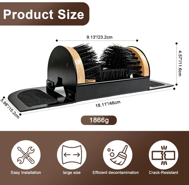 Alt view image 2 of 2 - Boot Scraper Outdoor Shoe Brush with Flaps 18.11in/46cm | Metal Frame,Solid Wood Brush Back,Boot Scrubber Cleaning,Heavy-Duty Shoe Cleaner Footwear Cleaning Tool for Mud,Dirt,Snow
