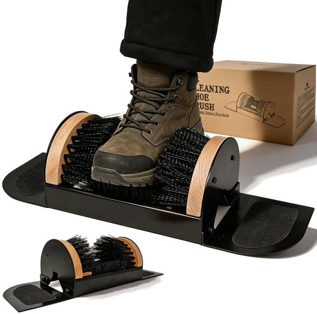 Main image of Boot Scraper Outdoor Shoe Brush with Flaps 18.11in/46cm | Metal Frame,Solid Wood Brush Back,Boot Scrubber Cleaning,Heavy-Duty Shoe Cleaner Footwear Cleaning Tool for Mud,Dirt,Snow