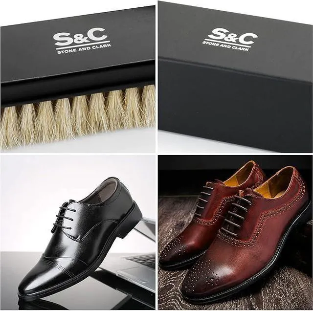 Alt view image 3 of 7 - Premium Horsehair Shoe Polish Brush Handcrafted Beechwood Shoe Brush for Shine and Buffing Luxurious Shoe Shine Brush with Soft Horsehair Bristles (Black/White)