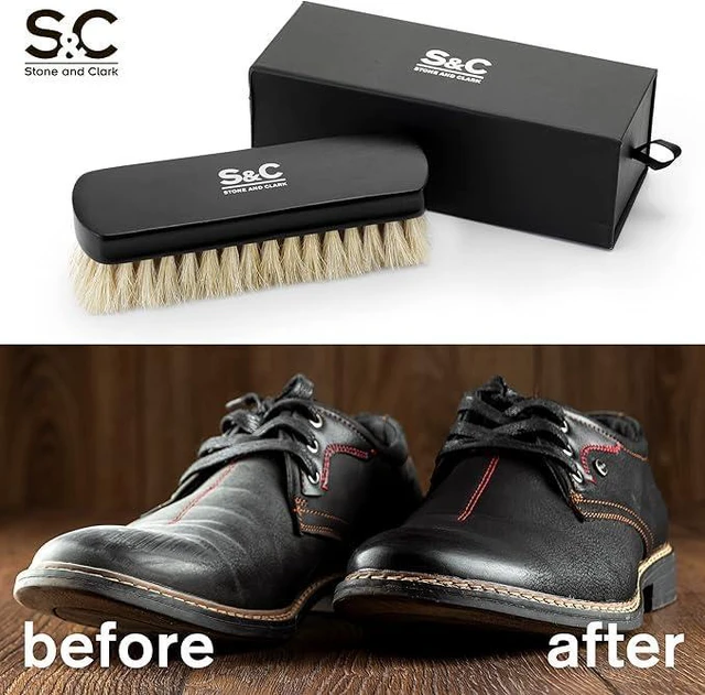 Alt view image 5 of 7 - Premium Horsehair Shoe Polish Brush Handcrafted Beechwood Shoe Brush for Shine and Buffing Luxurious Shoe Shine Brush with Soft Horsehair Bristles (Black/White)