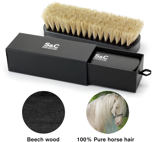 Alt view image 7 of 7 - Premium Horsehair Shoe Polish Brush Handcrafted Beechwood Shoe Brush for Shine and Buffing Luxurious Shoe Shine Brush with Soft Horsehair Bristles (Black/White)