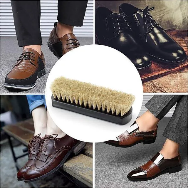 Alt view image 6 of 7 - Premium Horsehair Shoe Polish Brush Handcrafted Beechwood Shoe Brush for Shine and Buffing Luxurious Shoe Shine Brush with Soft Horsehair Bristles (Black/White)
