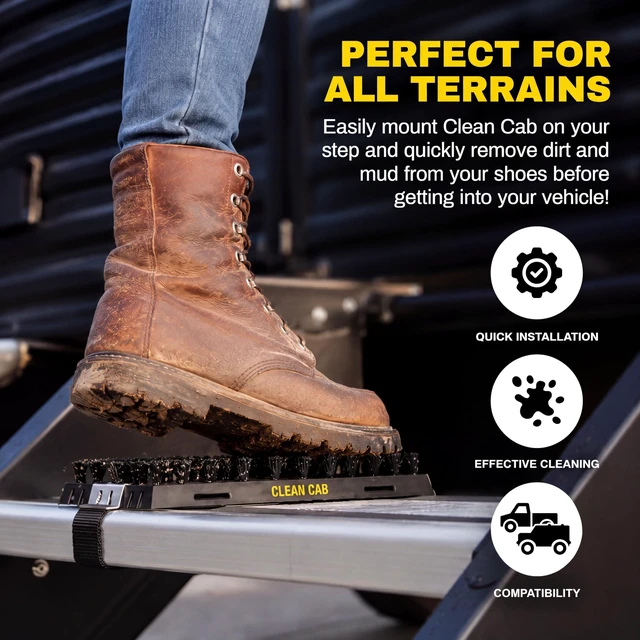 Alt view image 6 of 7 - Universal Fit Truck Step Mounted Brush - Heavy Duty Boot Brush for Trucks, RVs, SUVs, and Semis - Easy Velcro Mounting - Perfect for Camping, Jobsite, and Home - Durable and Reliable