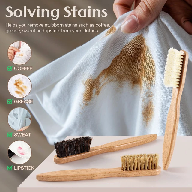 Alt view image 3 of 7 - 3 Pcs Wood Laundry Stain Brush Stain Remover Brushes with Boar Bristle Small Stain Brush for Clothes for Scrubbing Stains from Furniture Fabric Leather(3 Pcs C)