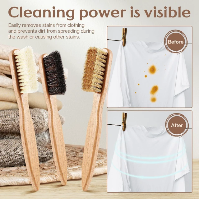 Alt view image 7 of 7 - 3 Pcs Wood Laundry Stain Brush Stain Remover Brushes with Boar Bristle Small Stain Brush for Clothes for Scrubbing Stains from Furniture Fabric Leather(3 Pcs C)