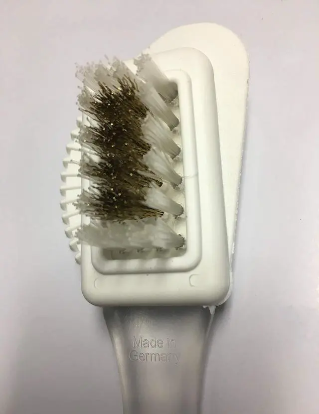 Alt view image 2 of 6 - Suede Shoe Cleaner Brush | Made in Germany | 4-Way Cleaning & Refreshing | Brass & Nylon Bristles + Rubber | for Suede Nubuck & Velvet Shoes Boots & Bags | 1 Brush