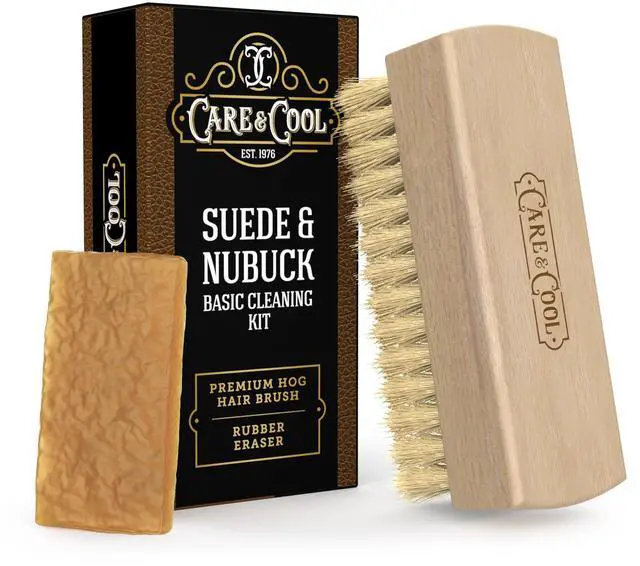 Main image of Suede & Nubuck Cleaning Kit, Hog Hair Brush & Eraser, 2-Piece | Lift Dirt, Erase Marks & Revive Nap with Dry Care; 100% Hog Hair Brush & Rubber Eraser; For Shoes, Boots, Bags & Jackets