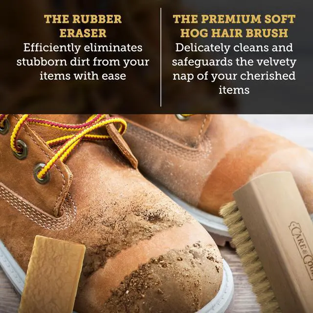 Alt view image 3 of 7 - Suede & Nubuck Cleaning Kit, Hog Hair Brush & Eraser, 2-Piece | Lift Dirt, Erase Marks & Revive Nap with Dry Care; 100% Hog Hair Brush & Rubber Eraser; For Shoes, Boots, Bags & Jackets