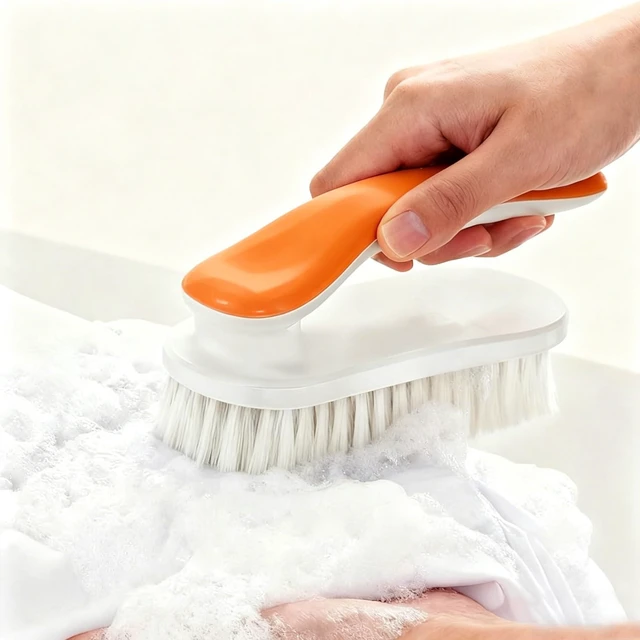 Alt view image 2 of 7 - 2Pack Shoe Cleaning Brush Household Laundry Clothes Scrubbing for Stains Bathroom Ergonomics Grip Easy Hold (2, Orange)