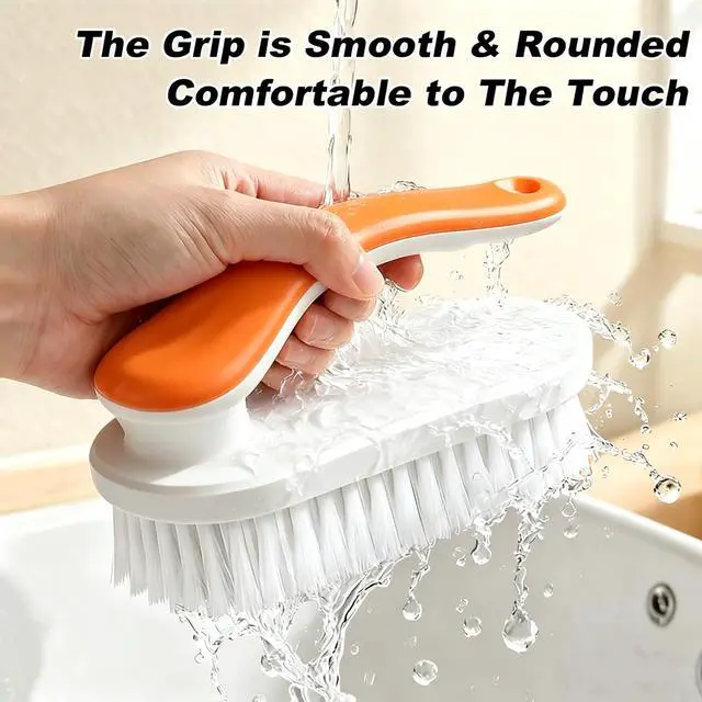 Alt view image 4 of 7 - 2Pack Shoe Cleaning Brush Household Laundry Clothes Scrubbing for Stains Bathroom Ergonomics Grip Easy Hold (2, Orange)