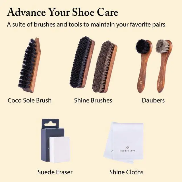 Alt view image 2 of 6 - Advanced Shoe Care Brush Set, Leather Shine & Suede Cleaning Kit | Complete Set with Premium Horsehair Shine Brushes, Suede Eraser, Stiff Cleaning Brush & Cloths in Metal Tin (Made in Germany)