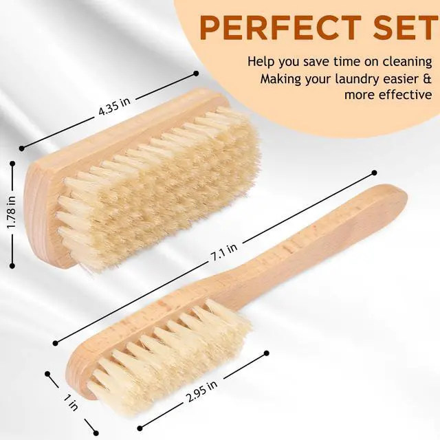 Alt view image 2 of 7 - Laundry Brush Set, Soft Boar Bristle and Compact Wood Handle | Gentle on Delicate Fabrics, Stain Scrub Brush for Clothes, Delicate Knits, Washable Spot & Garment Care Cleaner