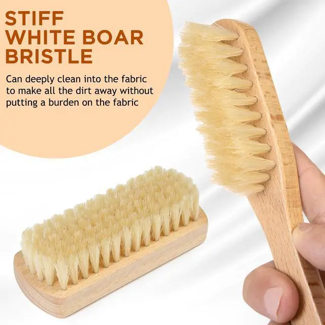 Alt view image 3 of 7 - Laundry Brush Set, Soft Boar Bristle and Compact Wood Handle | Gentle on Delicate Fabrics, Stain Scrub Brush for Clothes, Delicate Knits, Washable Spot & Garment Care Cleaner