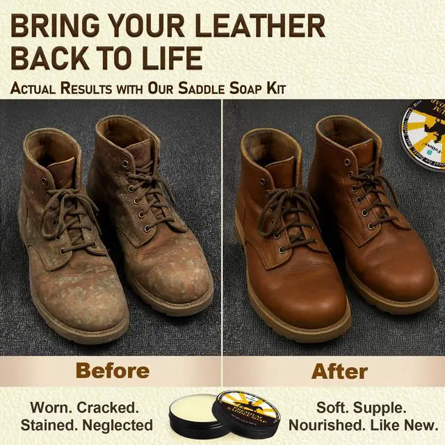Alt view image 2 of 7 - Saddle Soap for Leather All-Natural 3-in-1 Leather Cleaner & Conditioner Kit with Horsehair Brush & Cloth For Boots, Bags, Saddles, Car Interiors, Shoes 3.52oz