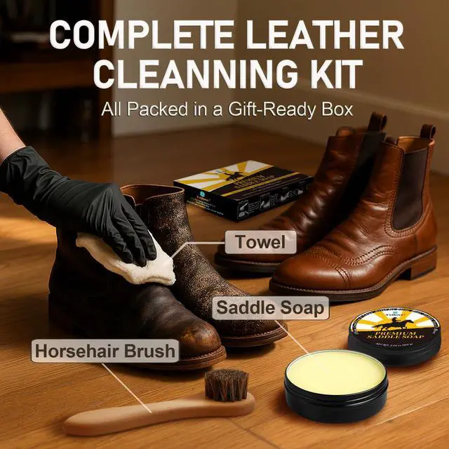 Alt view image 5 of 7 - Saddle Soap for Leather All-Natural 3-in-1 Leather Cleaner & Conditioner Kit with Horsehair Brush & Cloth For Boots, Bags, Saddles, Car Interiors, Shoes 3.52oz