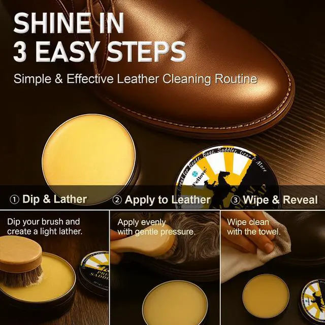 Alt view image 6 of 7 - Saddle Soap for Leather All-Natural 3-in-1 Leather Cleaner & Conditioner Kit with Horsehair Brush & Cloth For Boots, Bags, Saddles, Car Interiors, Shoes 3.52oz