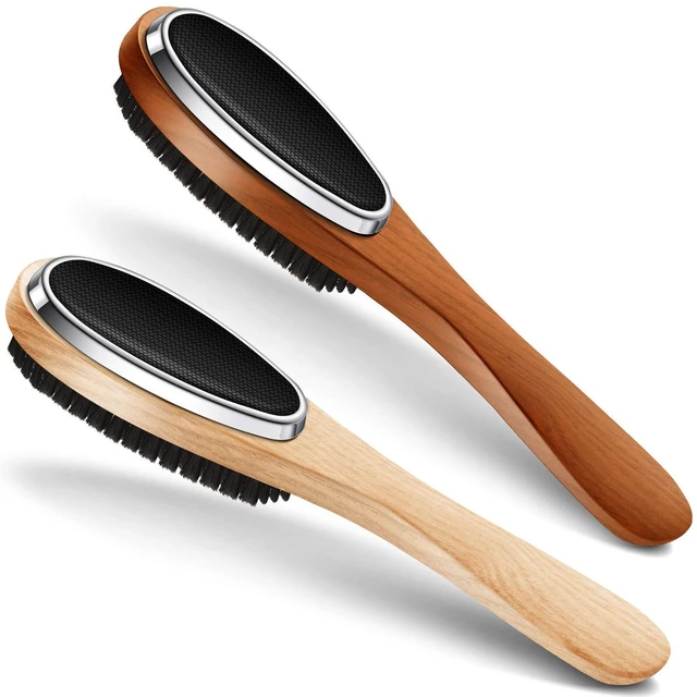Main image of 2 Pieces 3 in 1 Lint Cloth Brush Double Sided Garment Brush Lint Remover | Shoe Horn Beech Wood Handle for Clothes Wool Coat Couch Pet Hair, Random Color