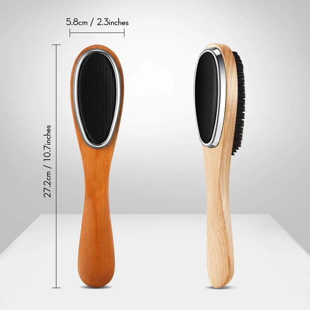 Alt view image 2 of 7 - 2 Pieces 3 in 1 Lint Cloth Brush Double Sided Garment Brush Lint Remover | Shoe Horn Beech Wood Handle for Clothes Wool Coat Couch Pet Hair, Random Color