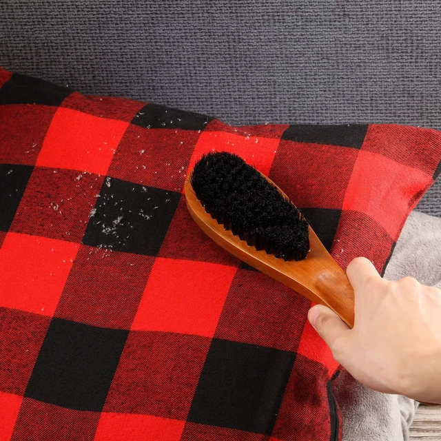 Alt view image 4 of 7 - 2 Pieces 3 in 1 Lint Cloth Brush Double Sided Garment Brush Lint Remover | Shoe Horn Beech Wood Handle for Clothes Wool Coat Couch Pet Hair, Random Color