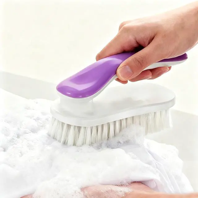 Alt view image 2 of 7 - 2Pack Shoe Cleaning Brush Household Laundry Clothes Scrubbing for Stains Bathroom Ergonomics Grip Easy Hold (2, Purple)