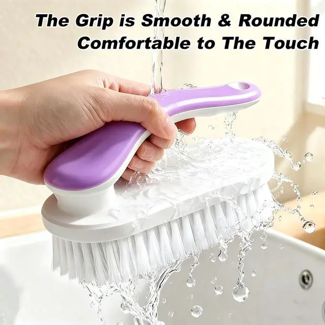 Alt view image 4 of 7 - 2Pack Shoe Cleaning Brush Household Laundry Clothes Scrubbing for Stains Bathroom Ergonomics Grip Easy Hold (2, Purple)