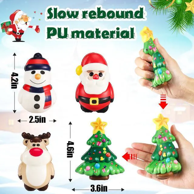 Alt view image 5 of 7 - 4.2in Large Christmas Squishies - 4pcs Mochi Squishy Toys, Stress Relief Balls for Boys Girls Kids Christmas Fidgets Stocking Stuffer Kawaii Cute Party Favors