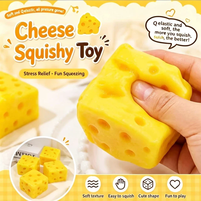 Alt view image 3 of 7 - Cheese Squishy Realistic Cheese Block Fidget Toy Anxiety Relief Desk Decor Funny Food Theme Squeeze Cheese for Office Home