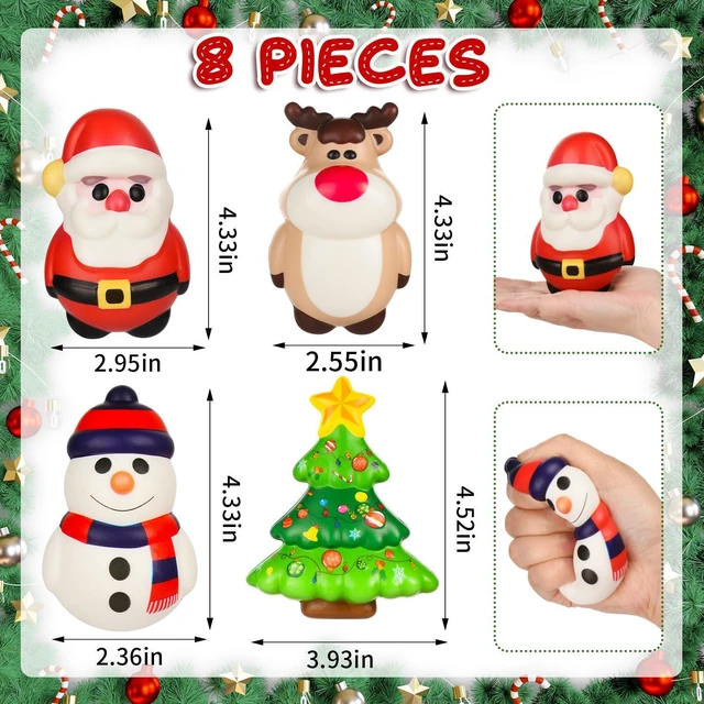 Alt view image 2 of 7 - 8 Pack Christmas Squishy Toys, 4 Styles | Soft 4.5IN, Includes Santa, XMAS Tree, Reindeer Snowman, Decompression Stress Relief Hand Toy