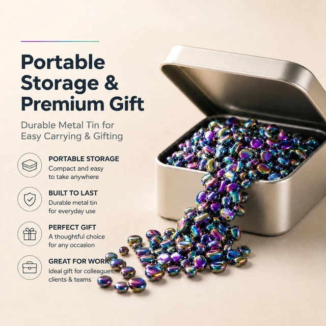 Alt view image 6 of 6 - 550 Pcs Ferrite Bead Putty Fidget Toy, Adult Office Desk Sensory Kit | Stress & Anxiety Relief Desk Toy, Executive Office Fidget, White Elephant & Stocking Stuffer Gift with Metal Storage Tin