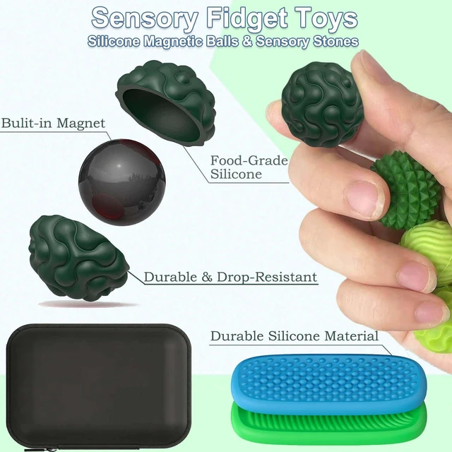 Alt view image 3 of 6 - Silicone Magnetic Balls and Sensory Stones Fidget Toys for Adults & Teens, 6 PCS Stress Relief Sensory Toys for Autism ADHD Anxiety, Office Desk Toys, Stocking Stuffers for Adults Teens Gift