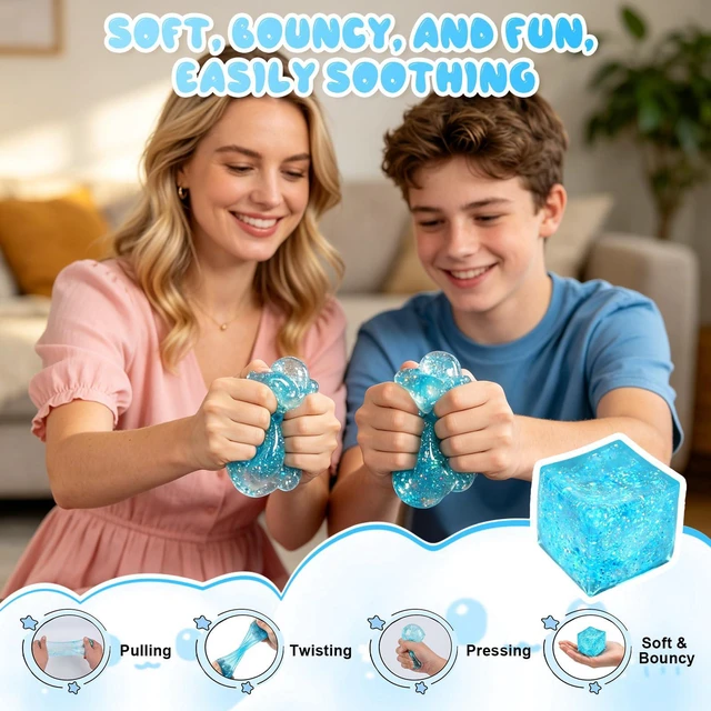 Alt view image 6 of 7 - Squishy Stress for Adults,Squishy Slow Rising Fidget Sensory for Anxiety,Squishies Stress Toys,Stress Relief High Density Ice Squeeze Ball(01-Blue)