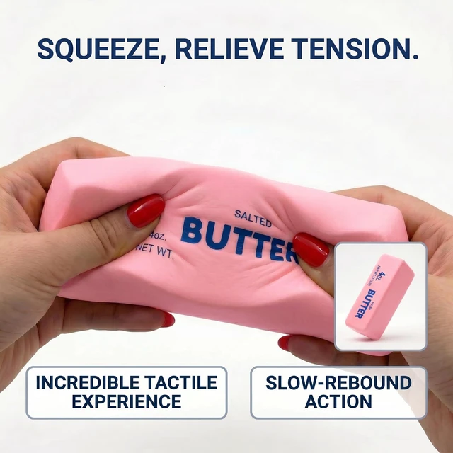 Alt view image 2 of 7 - Slow Rising Butter Squishy, Realistic Butter Stick Stress Relief Ball for Adults and Teens, Cute Sensory Fidget Gadget, Soft Anxiety Relief with Wet Rebound, Squeeze & Squish Stress Reliever (Pink)