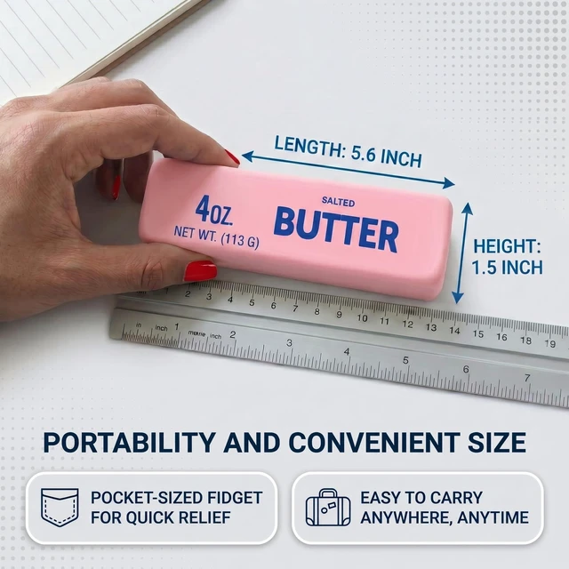 Alt view image 4 of 7 - Slow Rising Butter Squishy, Realistic Butter Stick Stress Relief Ball for Adults and Teens, Cute Sensory Fidget Gadget, Soft Anxiety Relief with Wet Rebound, Squeeze & Squish Stress Reliever (Pink)